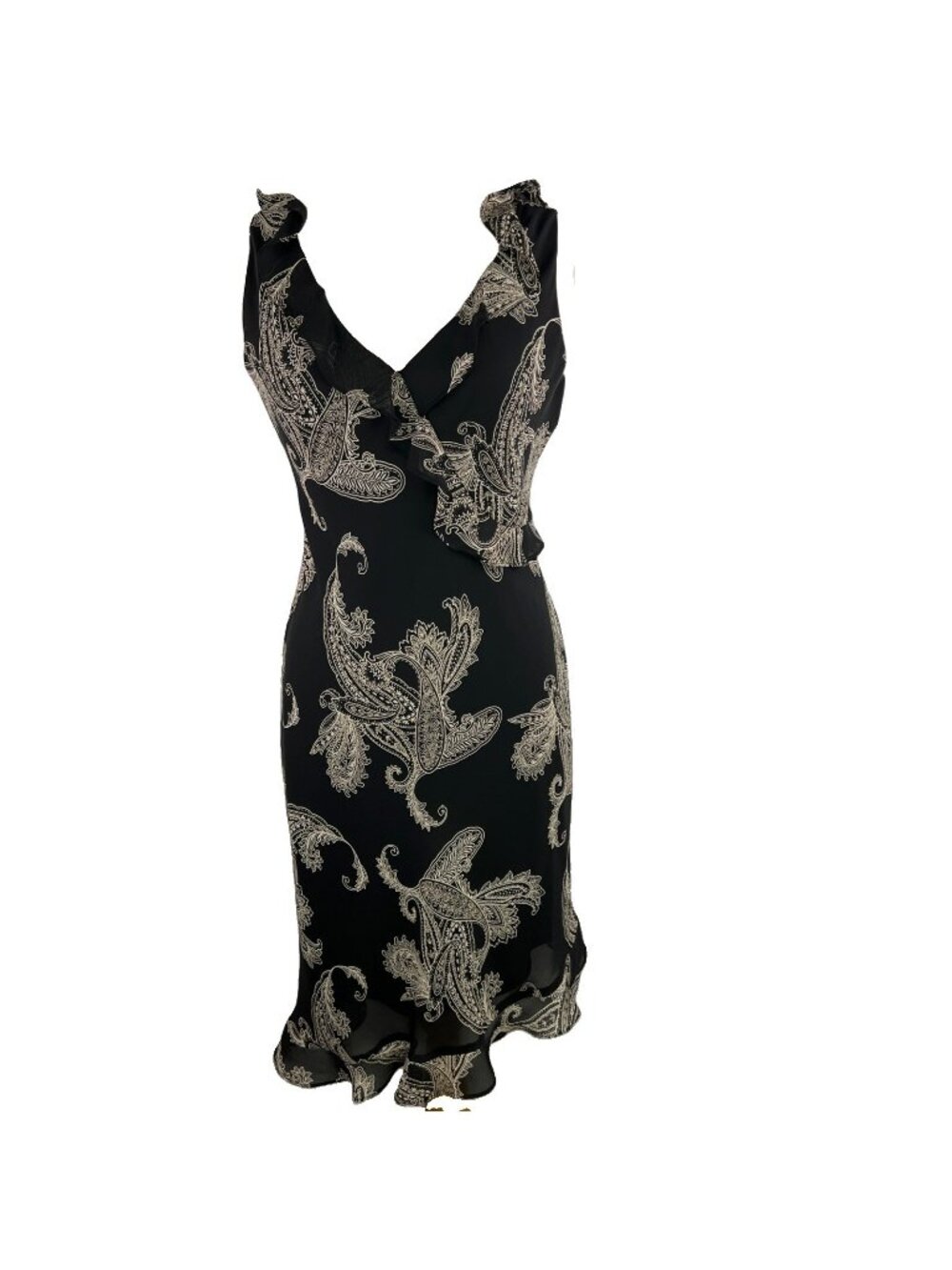 Vtg Y2K 10P Black Paisley Sleeveless V-Neck Shift Midi Dress Whimsigoth